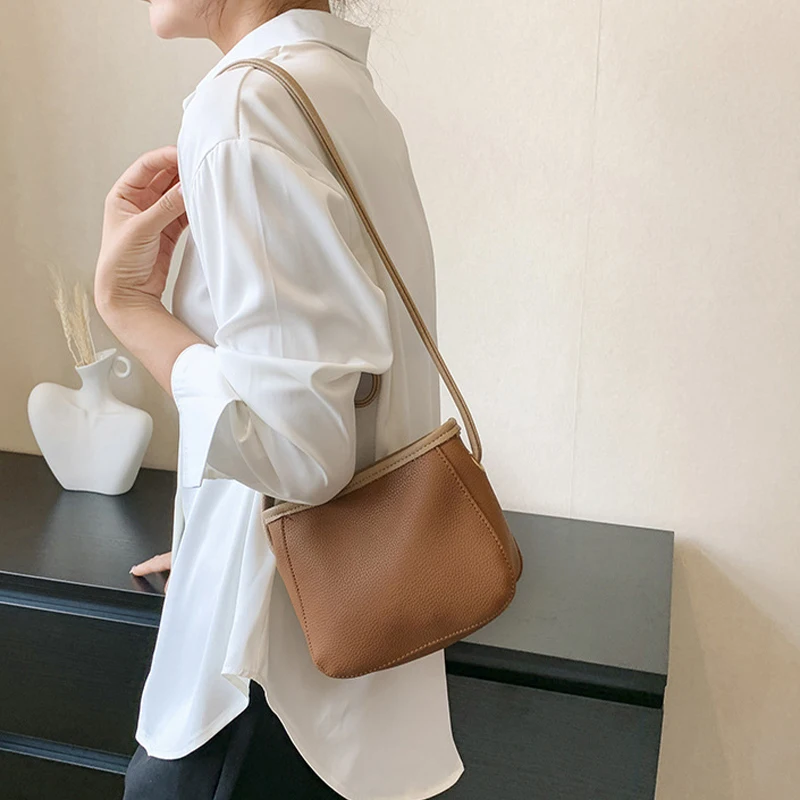 New Fashion Versatile Bucket Bag Pure -Colored Shoulder Mesengers