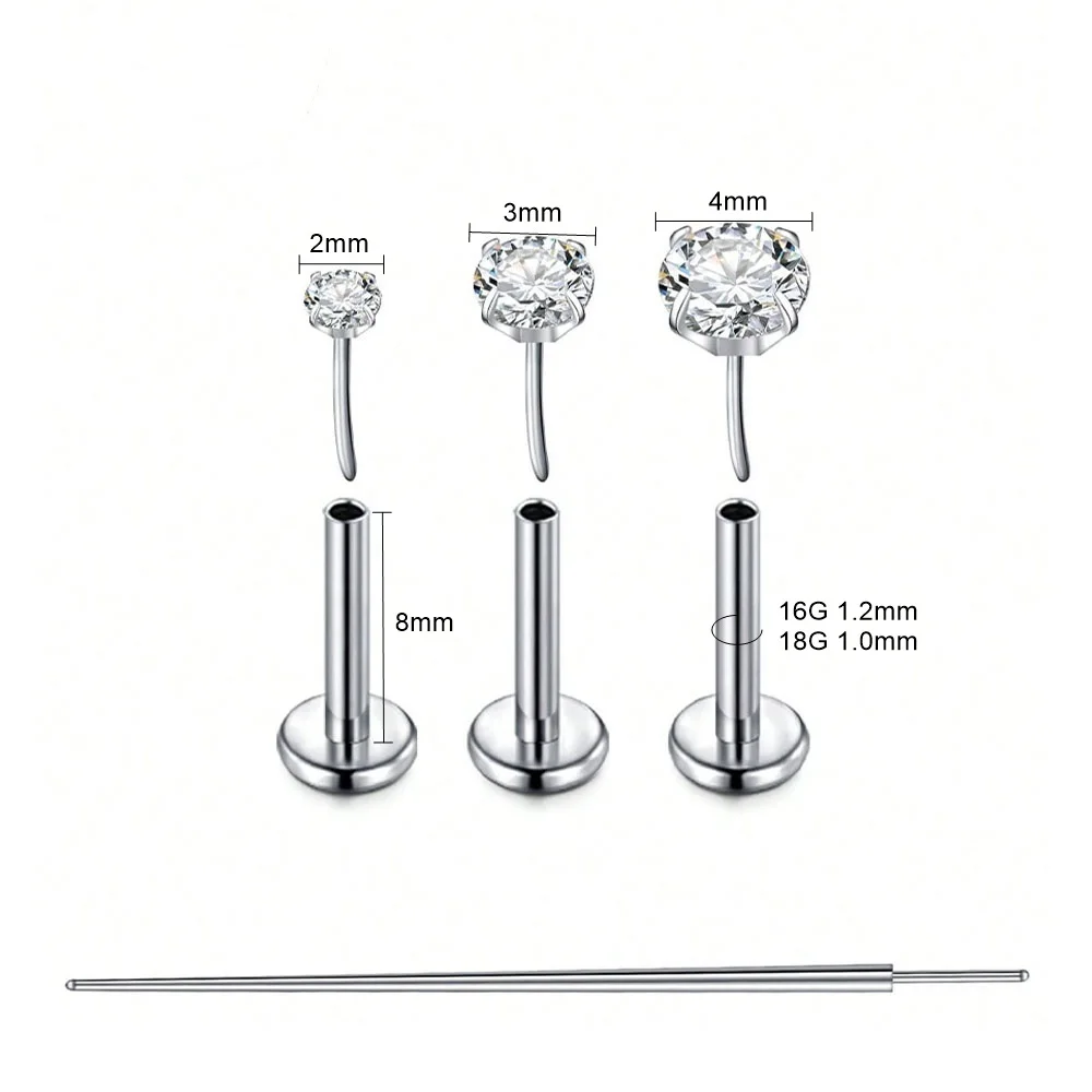 Titanium Lip Ring Piercing Jewelry With Taper 16G/18G 8mm Push In Labret Jewelry Monroe Lip Rings Tragus Cartilage Earring