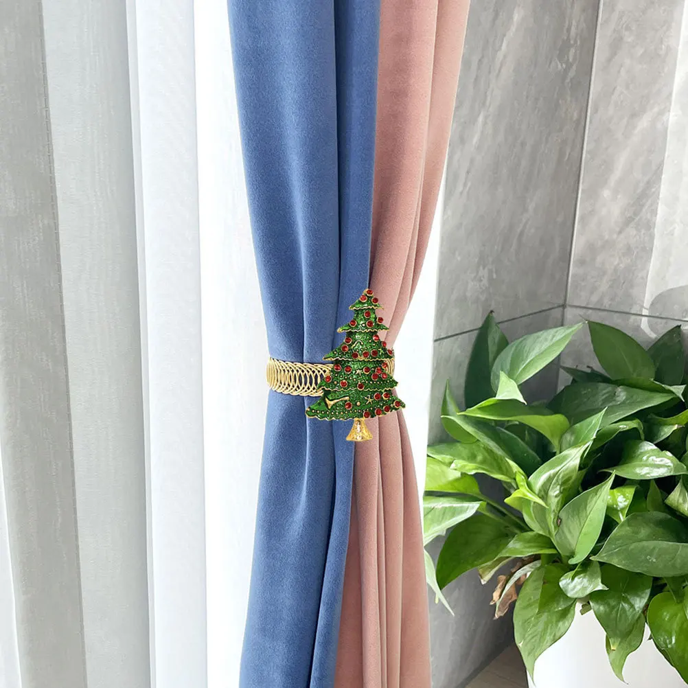 

2Pcs Christmas Curtain Tiebacks Metal Buckle Spring Holdbacks Festive Window Drapery Holders Holiday Decoration
