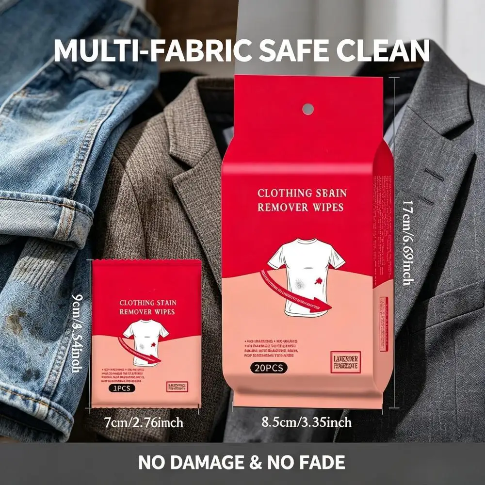 1Bag 20Pcs Clothes Stain Removal Wet Wipes Individual Wrapped Cleaning Wipes For Clothes Fabric Mini Instant Cleaner - view 2