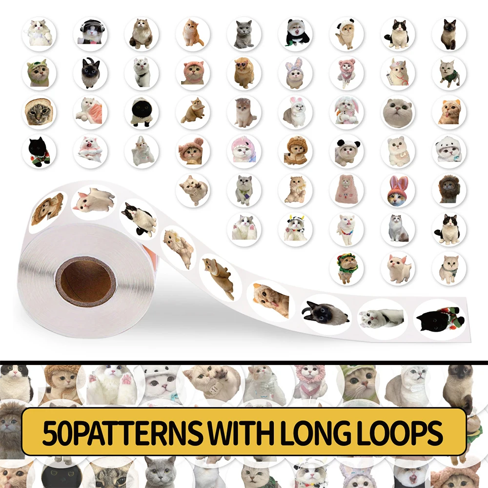 200pcs/roll Kawaii Cat Meme Stickers Funny Cute Kitten Decals Scrapbooking Phone Case Laptop Sealing Sticker Toy Kid Reward Gift