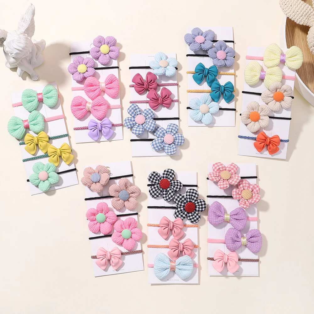 10Pcs Fashion Cartoon Flower Bow Scrunchie Baby Girl Kid Elastic Rubber Band Hair Accessories Tie Hair Ring Rope Headdress Gift