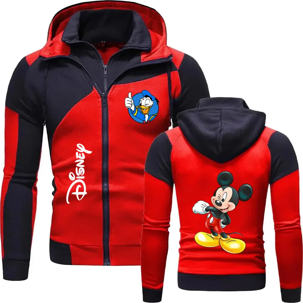Disney Donald Duck & Mickey Print Men's Hooded Jacket Casual Zipper Sportswear Tops