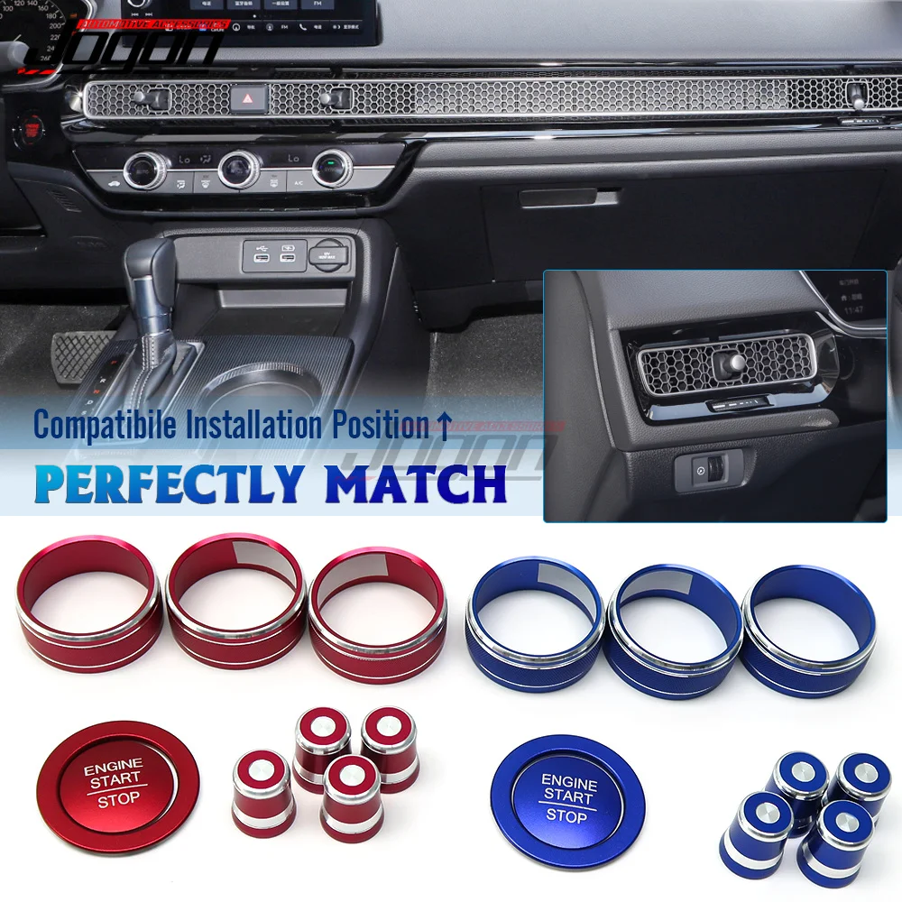 

For Honda Civic 11th Gen Air Conditioning Sound Knob Cover Ring Engine Start Stop Button Cover Switch Sticker Interior Upgrade