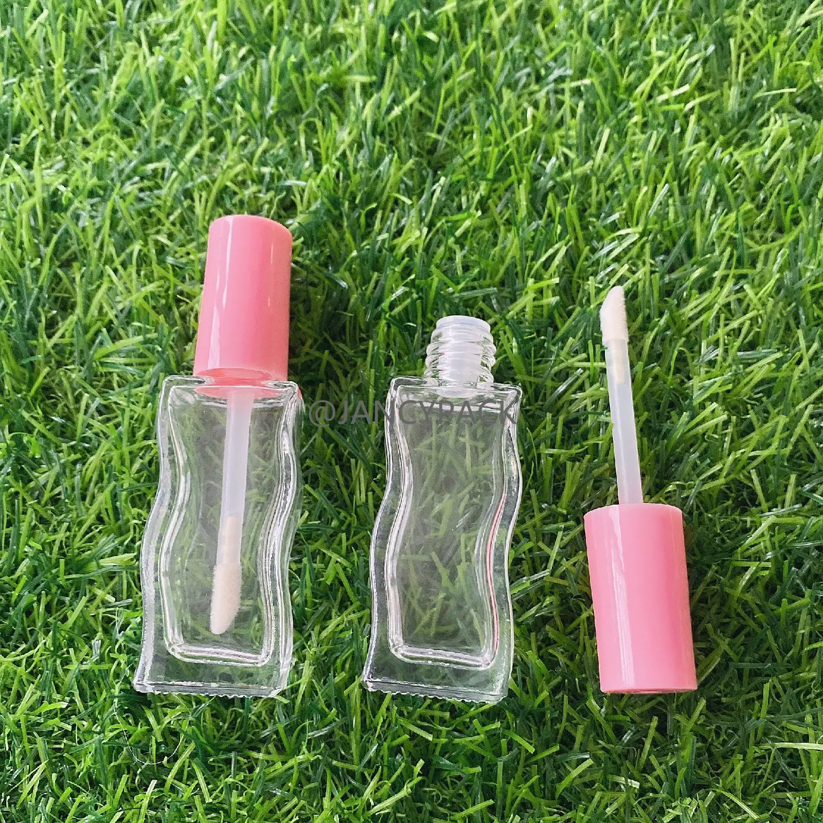 10ml pink Glass Square Lip Glaze Tube Wholesale Private Label Plastic Empty Wavy Lip Gloss Tubes With Brush