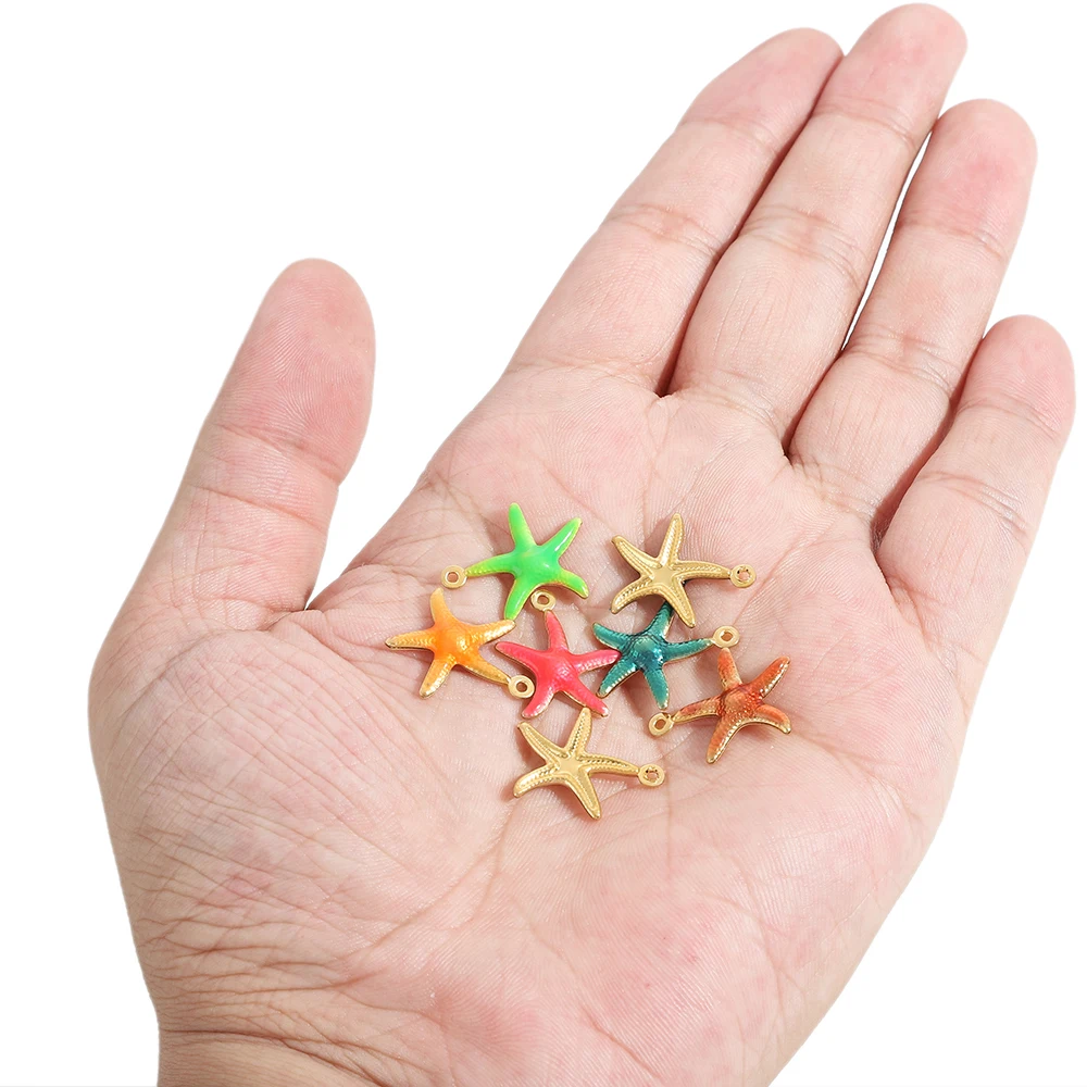 20pcs/Lot Stainless Steel Embossing Single Side Enamel Starfish Charms Golorful Pendants for DIY Jewelry Making Accessories