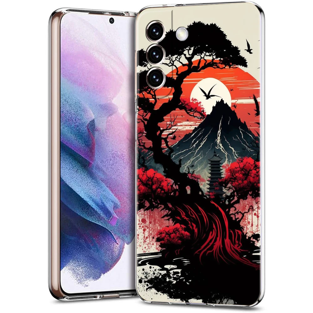 Ink Wash Painting Phone Case for Samsung Galaxy S23 S20 FE S22 S21 Ultra M21 M22 M32 S10 S10E S9 S8 Plus 5G Transparent Shell