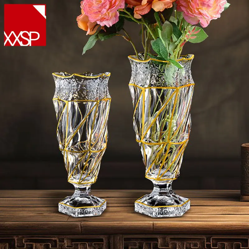 Nordic Light Luxury Gold Plated Glass Vase, High Grade Transparent Living Room Desktop Home Decoration Ornament
