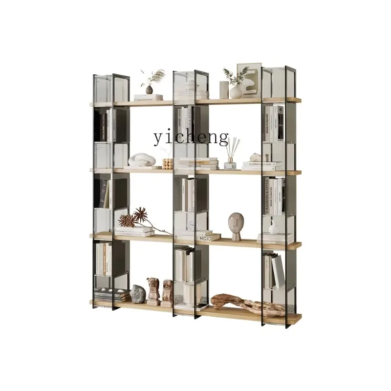 GZ-1  minimalist acrylic suspended floor storage bookshelf to the living room, solid wood full wall, multi-layer floor storage
