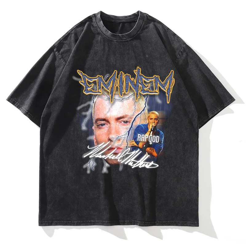 Summer Men Women Vintage Washed T Shirt Summer Eminem Graphic Printed Short Sleeve Oversized Casual Fashion Crew Neck T Shirt