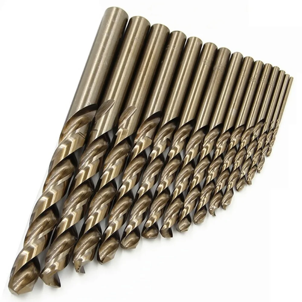 

New 15Pcs M35 Cobalt HSS Twist Drill Set, 1.5-10mm Straight Shank Fully Ground Hole Opener Tool with Roasted Yellow Finish