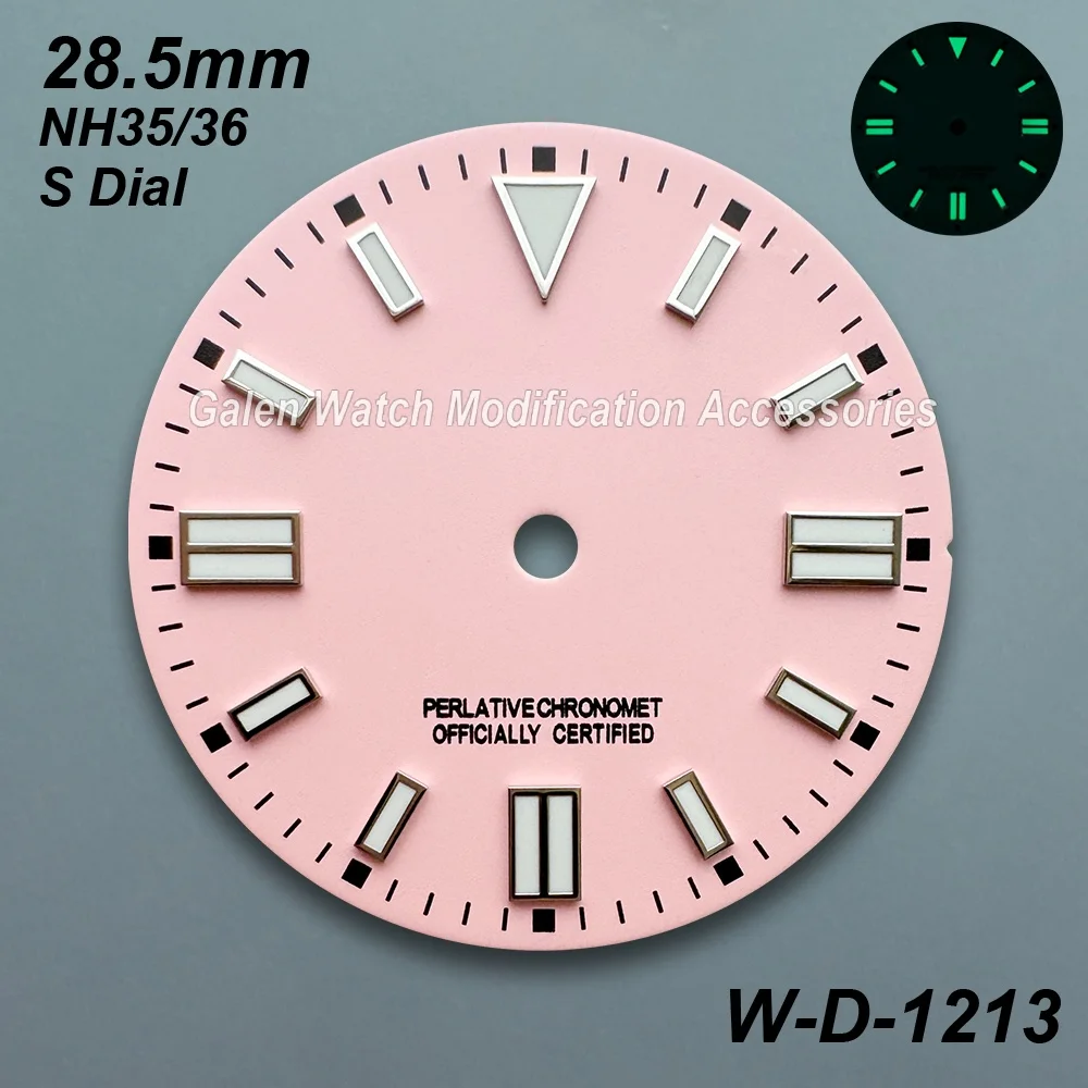 28.5mm S Logo Matte Dial Fit NH35/NH36/4R/7S Automatic Movement Green Luminous High Quality Watch Modification Accessories view 3