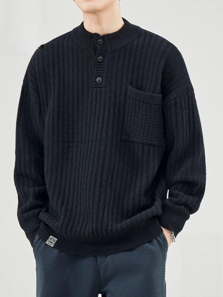 

PaulFrank Large-Mouth Monkey Henry Collar Long-Sve Knitted Sweater Men's Loose Fit Casual Sle Autumn Winter New Arrival