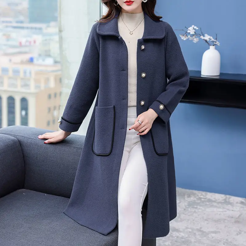 

Winter New Middle-Aged Women Large Size Reversible Cashmere Coat Female Temperament Long Loose Woolen Outcoat Casual Outwear