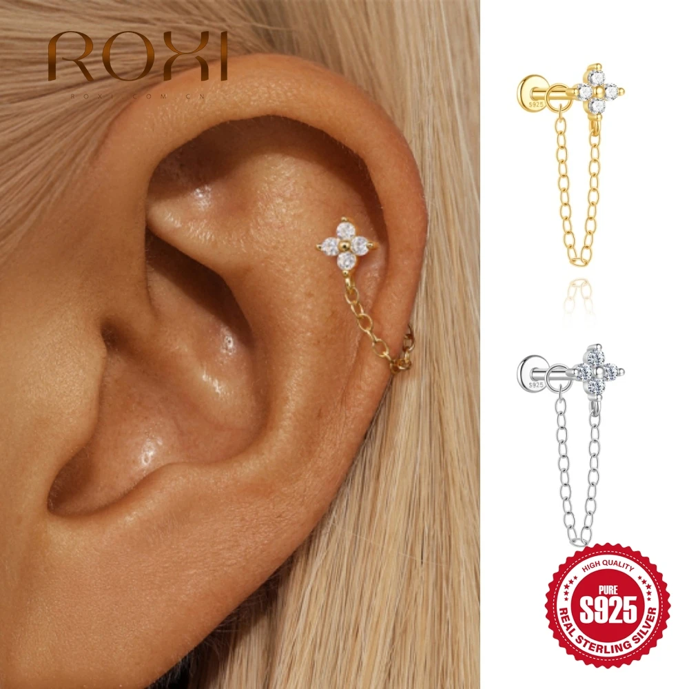ROXI 1PC S925 Silver Clicker Earring Marquise Zircon Inlaid Small Cartilage Hoop For Ladies Party Daily Jewelry Hypoallergenic