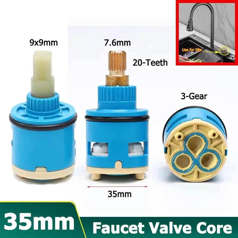35 มม.ก๊อกน้ําวาล์ว Core 3 เกียร์ร้อน/เย็นคู่ก๊อกน้ํา SPOOL บ้านห้องน้ําอ่างล้างจานอ่างล้างหน้าผักผสมสวิทช์