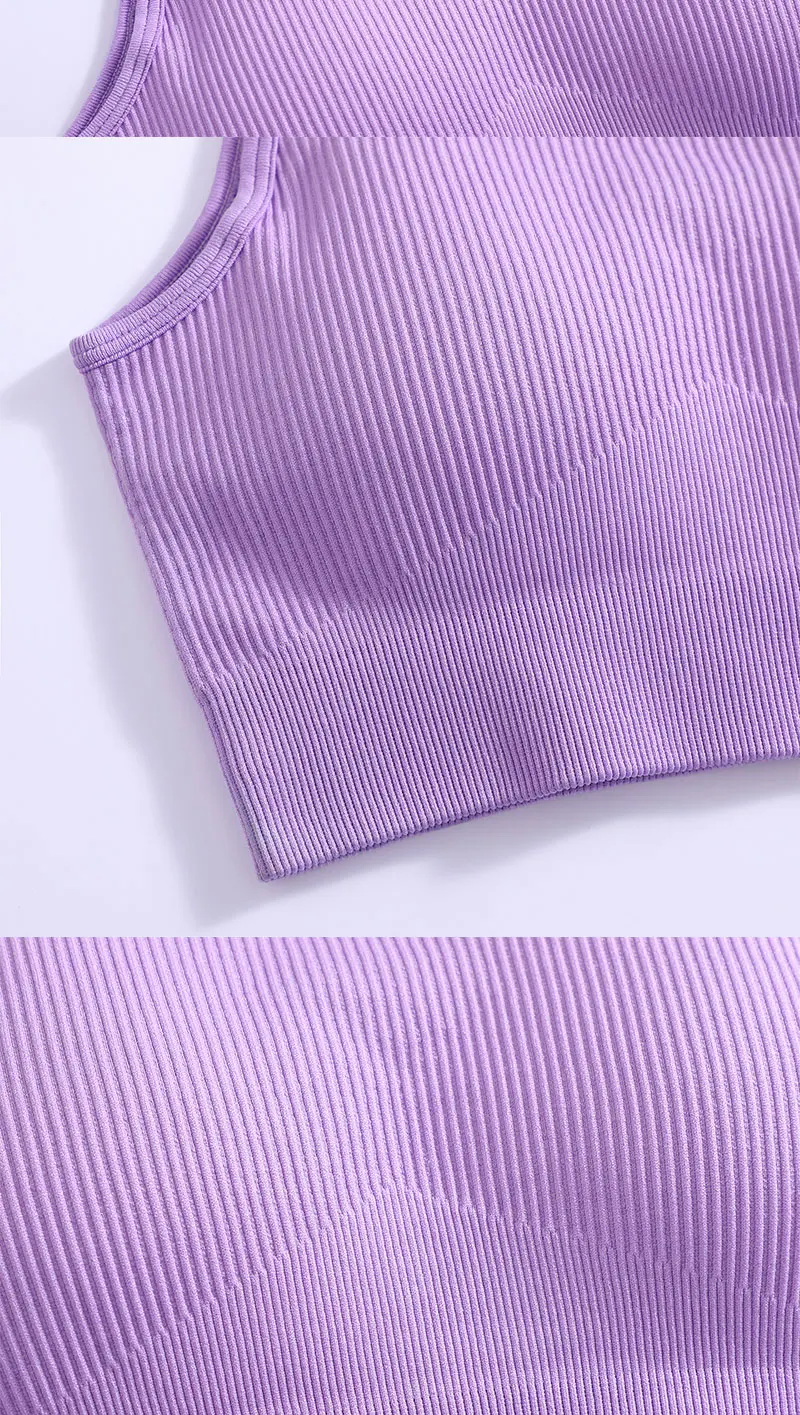 Nahtloses geripptes Crop-Tanktop für Damen, gepolsterter BH, quadratischer Ausschnitt, ärmellose Sportweste, hohe Dehnbarkeit, weich, atmungsaktiv, Fitness-Yoga-Top – Detail 13