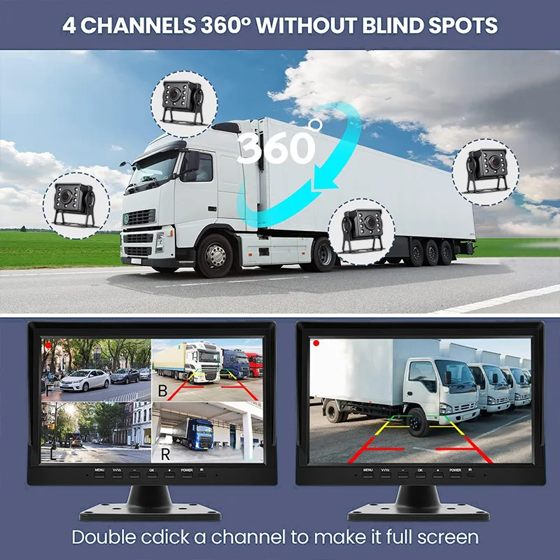 10.1 Inch 4CH 1080P AHD Truck DVR Monitor Kit LED Night Vision Backup Camera Security System with 4PCS Cameras for Truck Bus