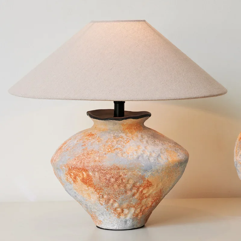 New Chinese ceramic table lamp wabi sandy wind retro living room bedroom bedside lamp creative