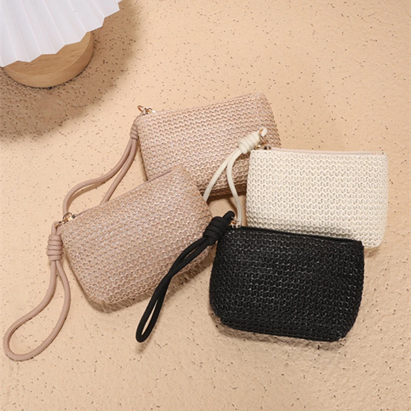 50pcs Coin Bag Grass weaving Purse Small Wallet Hand-Woven Coin Bag for Girls Drop Shipping