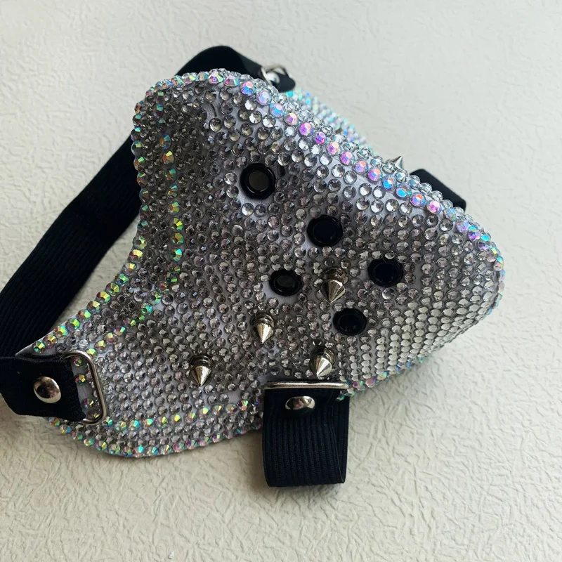 PUNK Punk หน้ากากเพชรสไตล์ Goth วัยรุ่นขี่จักรยานอัศวิน PU หน้ากากเพชรคอสเพลย์ร็อคครึ่งหน้ากากปิดหน้า