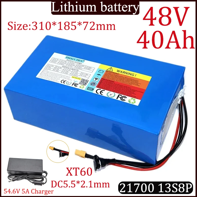 NEW 13S8P 48V 40Ah Ncr21700T lithium battery 40000mAh built-in 50A BMS 2500W high-power electric motor for power tools+charger