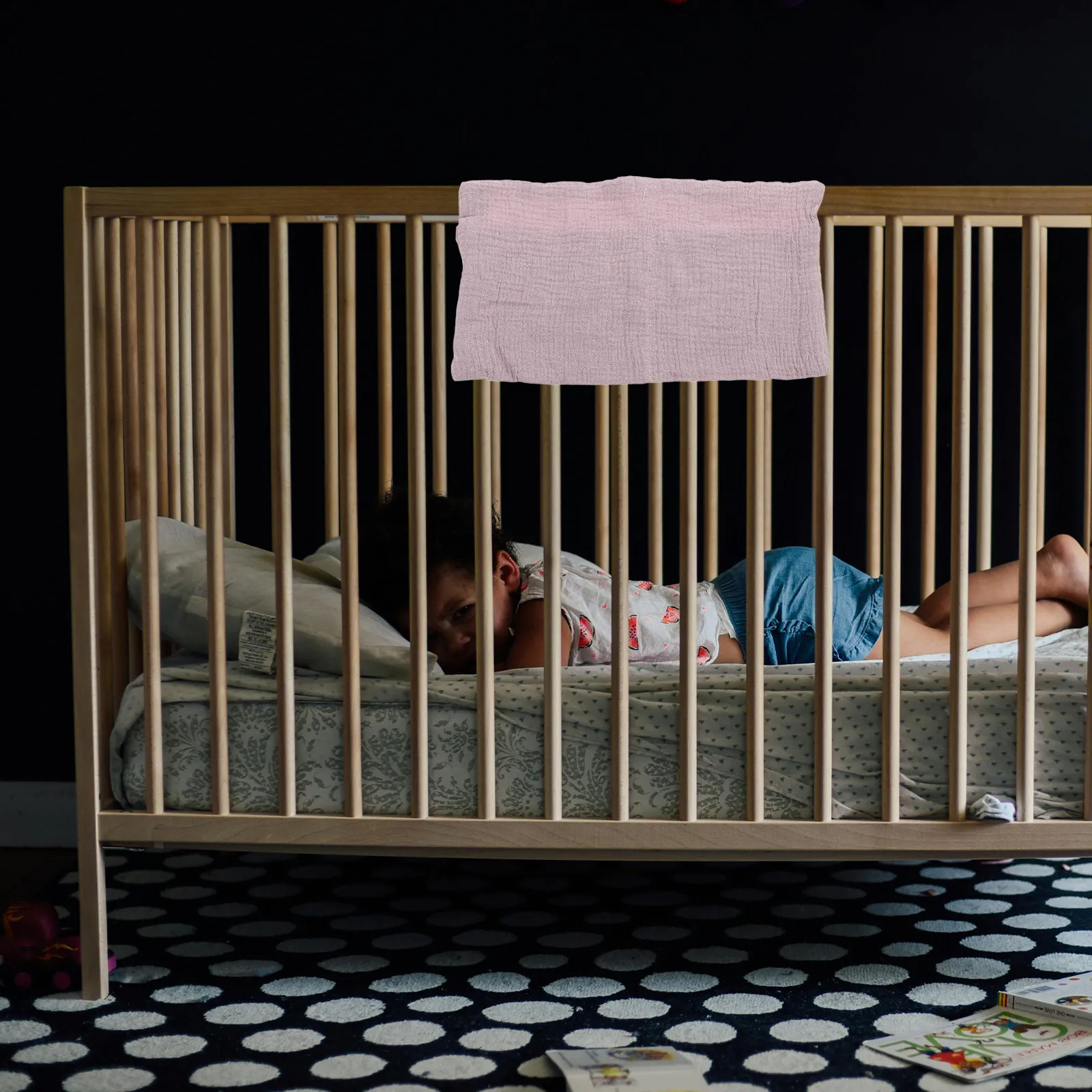 

Baby Bedside Hanging Storage Bag Purple Cotton Double Layer Baby Crib Organizer 2 Pockets Stroller Storage Pocket Dorm Loft Bed