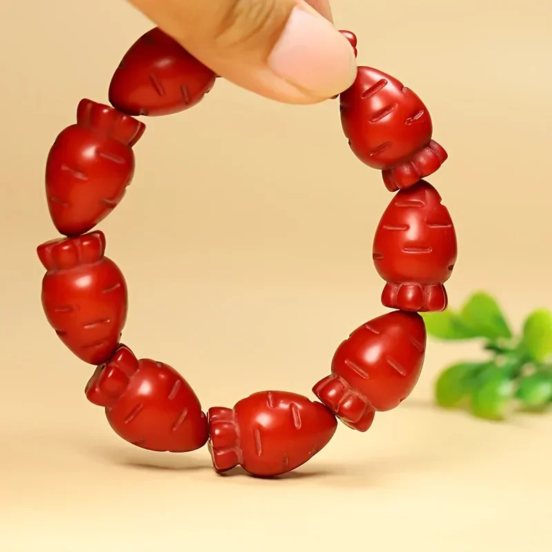 Vintage cinnabar engraved radish bead bracelet - elegant and simple fashion accessories, auspicious gifts