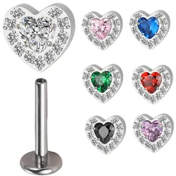 ASTM F136 Titanium EAR PIERC heart CZ Paved Top Ear Studs Labret Lip Stud Cartilage helix Earrings Fashion Body Piercing Jewelry