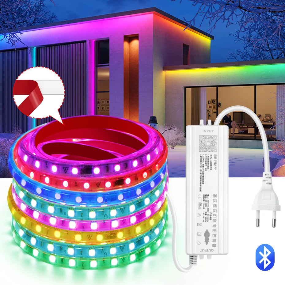 

Bluetooth 220V RGBIC LED Strip Lights APP Control Smart RGB Tape Full Colors Dreamcolor Led Strips SMD 5050 For Room Decoration