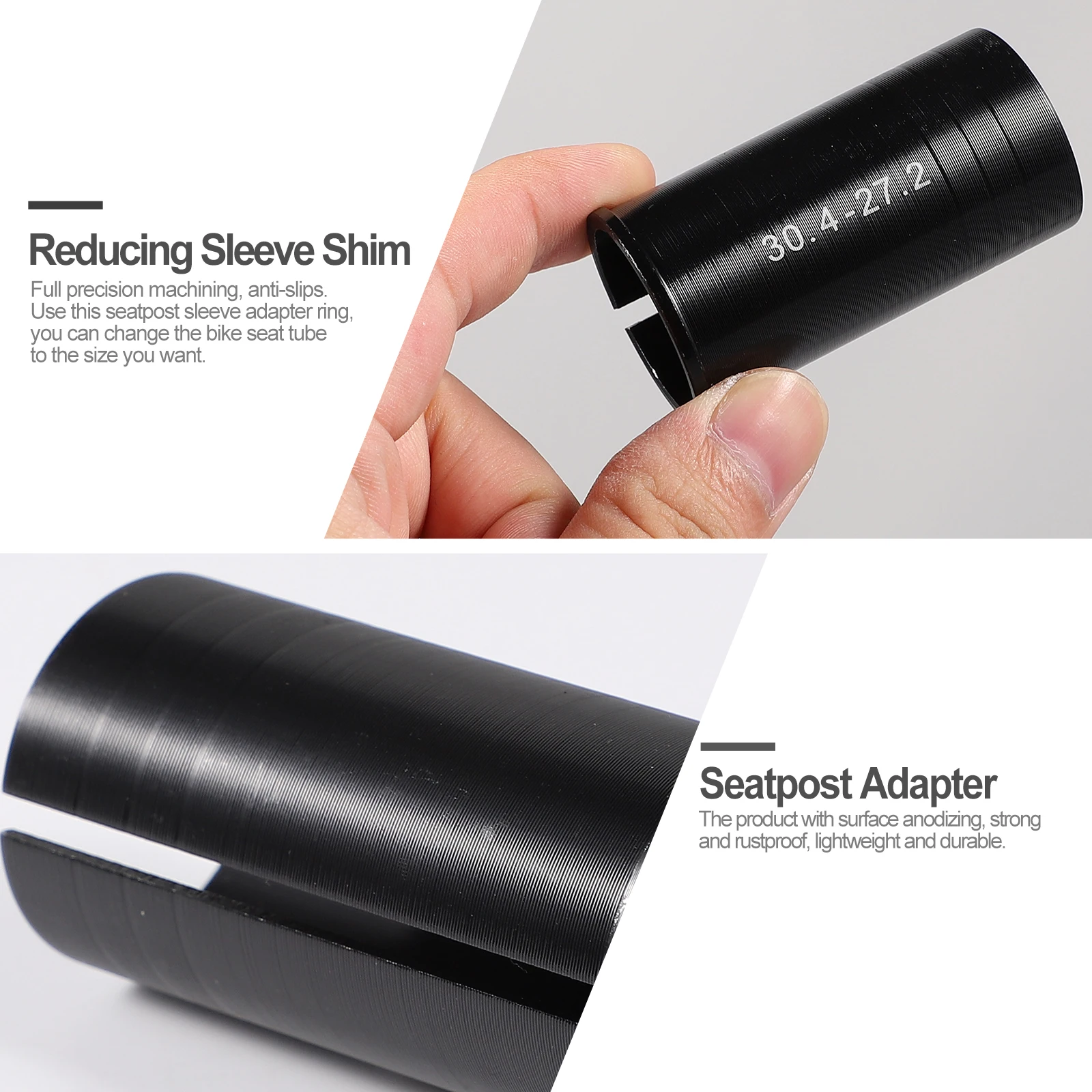 

Bike Seat Tube Reducer Sleeve 30.4 To 27.2 Mm Aluminum Machined Anti-Slip For Road Bicycle Riding
