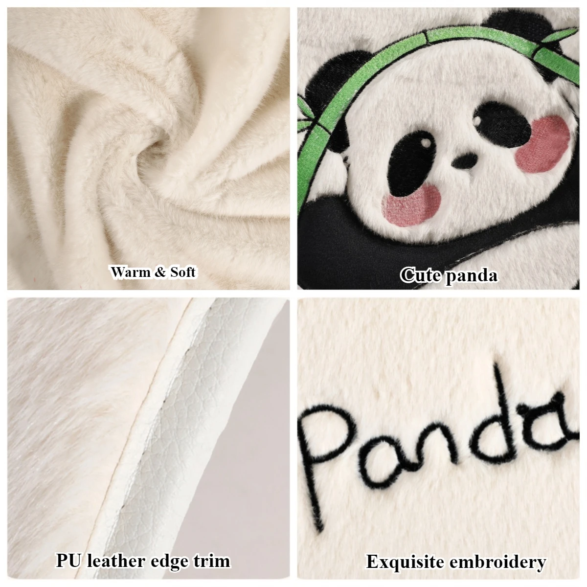 Exquisite Stickerei Niedlicher Panda Plüsch Autositzkissen Winter Neue weiche bequeme universelle Passform für geteilte Autos