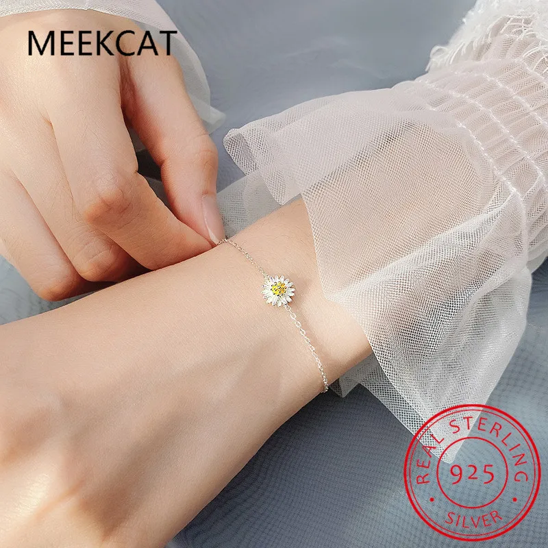 Pulsera de plata de ley 925 auténtica para mujer, brazalete con cadena de margaritas y flores, regalo de joyería para boda y Día de San Valentín, DB1193