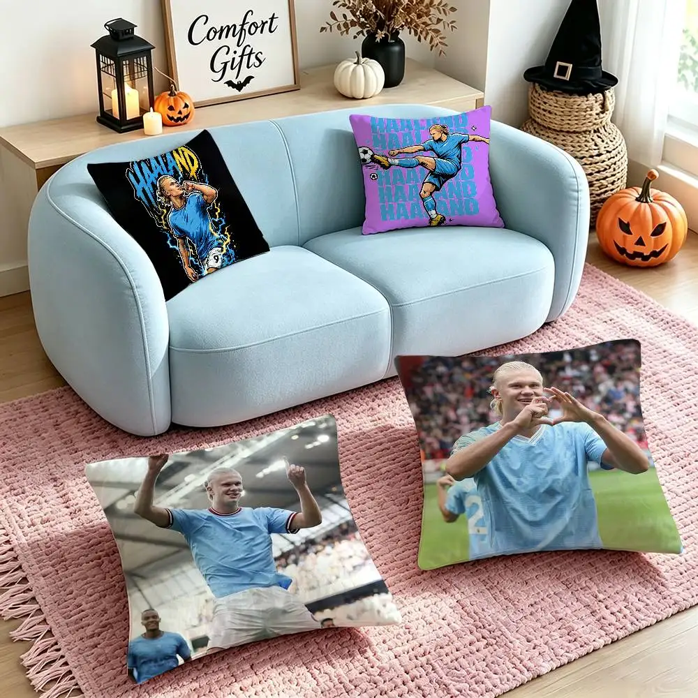 E-Erling Haaland Norway Centre Forward Square Double-Sided printed Pillow Case Bedroom Bedside Pillow Sofa Cushion Cover
