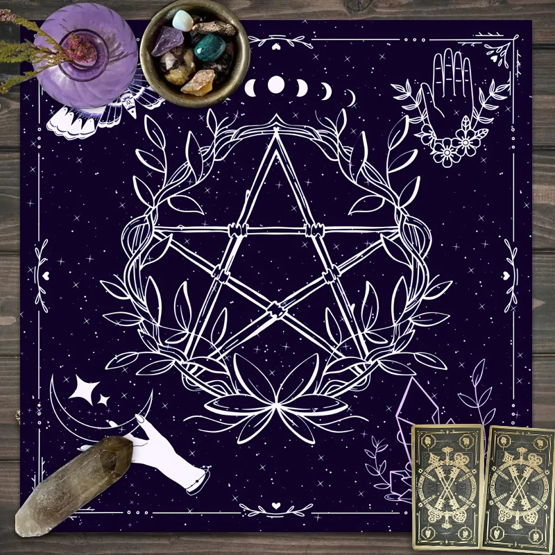 1pc Tarot Card Tablecloth Pentagram Flower And Plant Card Witchcraft Altar Divination Board Game Decoration Mat