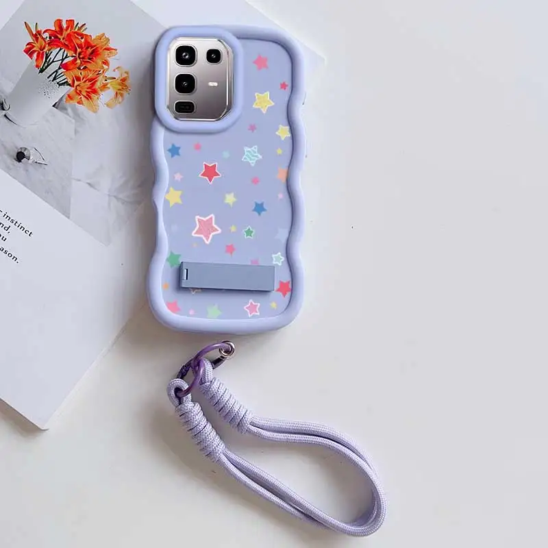 Casing Infinix Note 50 4G Edisi Hiburan, Motif Bintang Warna-warni, Fleksibel, Ringan, Dilengkapi Tali Gantungan dan Penyangga, Ideal Untuk