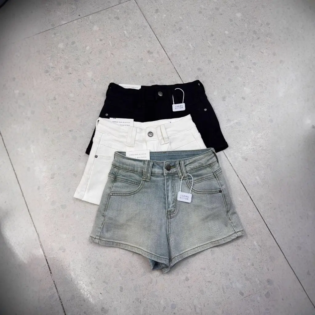 

Women's High Waist Denim Shorts Long Leg Arc Notched Hip Jeans Hot Shot Hot Girl Style 3922