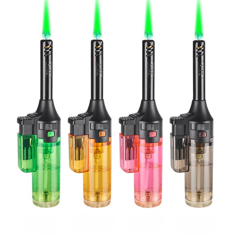 

4-Pack Windproof Green Flame Direct Spray Transparent Large Capacity Chamber Ignition Gun Cigar Moxibustion Inflatable Lighter