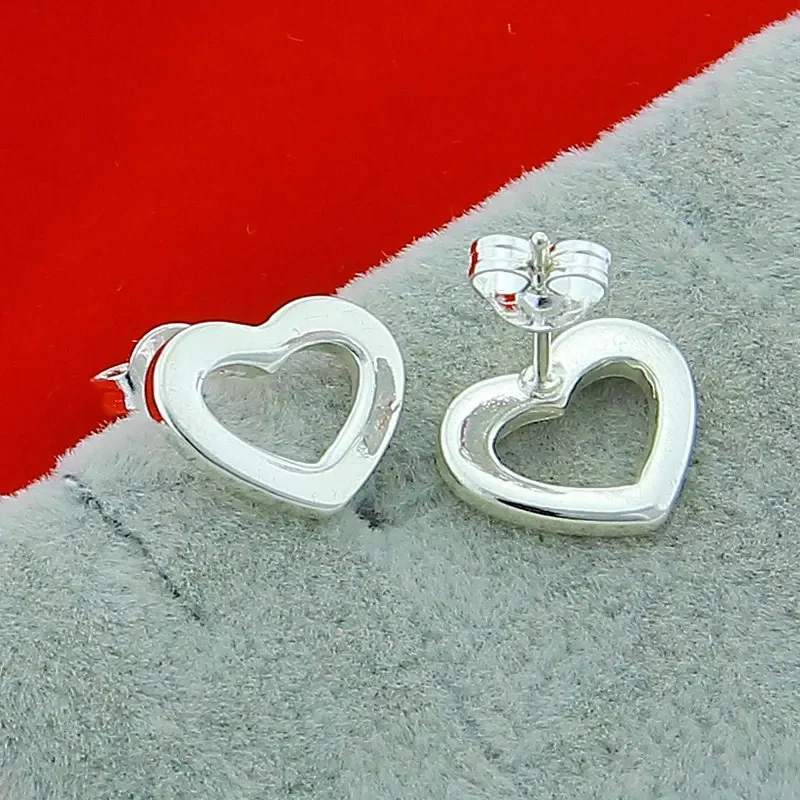 CHUANGCHENG Earrings rings silver 925 Hollow Heart Stud Earrings for Women Wedding Party Gift Accessories Fashion Jewelry