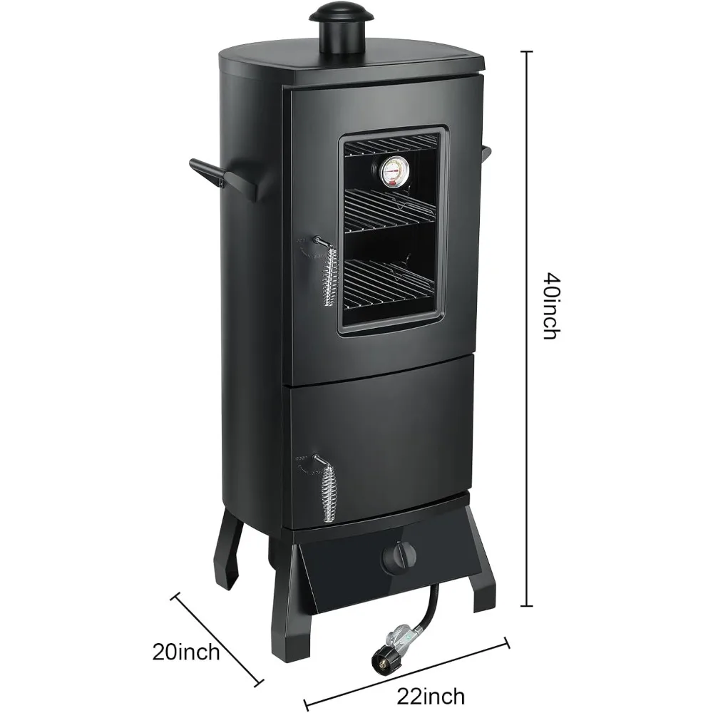 Smoker with Cover, Vertical Smoker Grill with Temperature Control Outdoor Heavy Duty Three Removable Smoking Shelves image 5