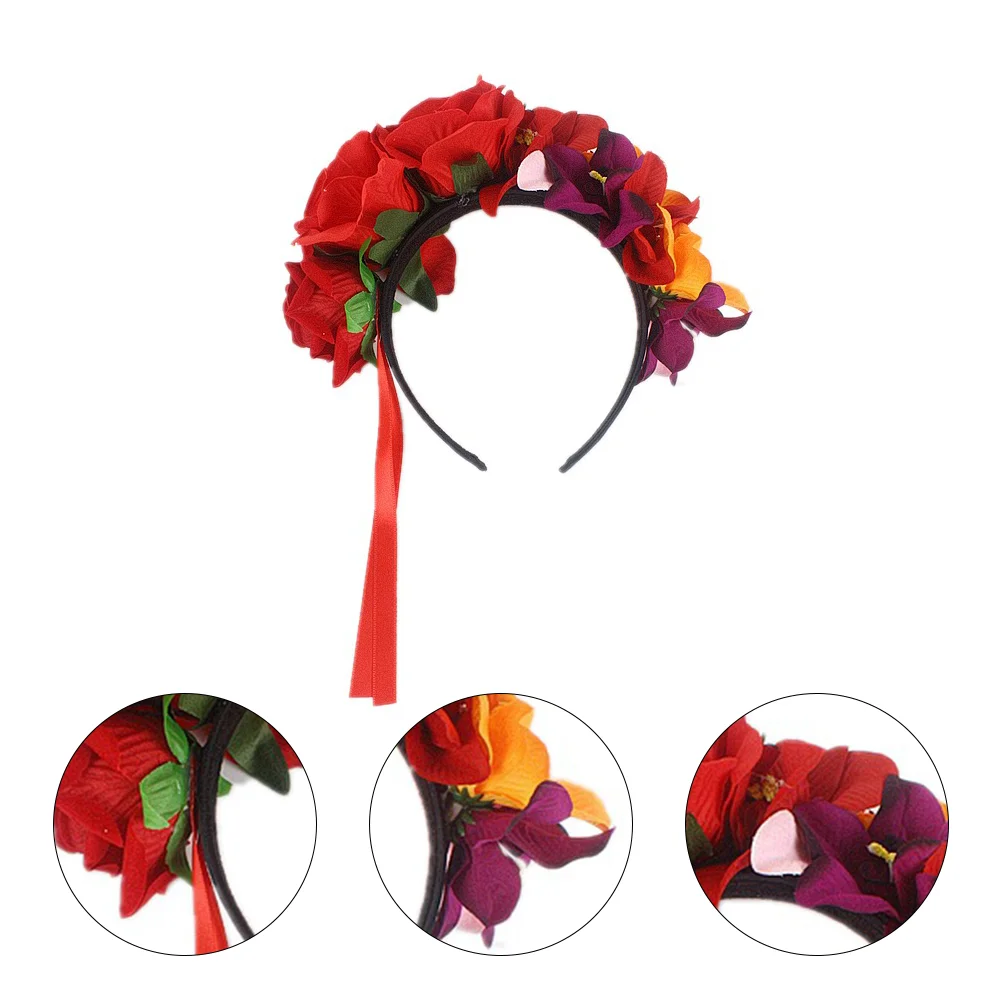 Floral Head Rose Orchid Headband Bridal Outfits Crown Tiara for Women Faux Florals