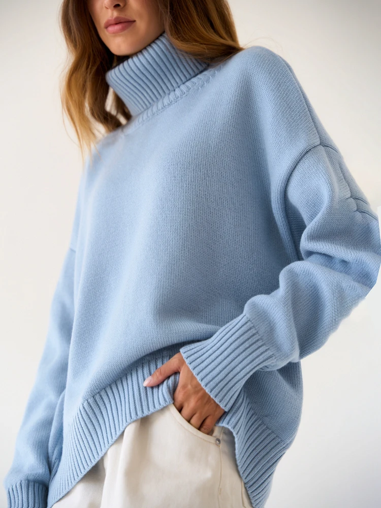 

Women's Turtleneck Autumn Winter Classic Loose Knitted Sweaters Solid Color High Collar Oversize Pullovers for Women Knitwear