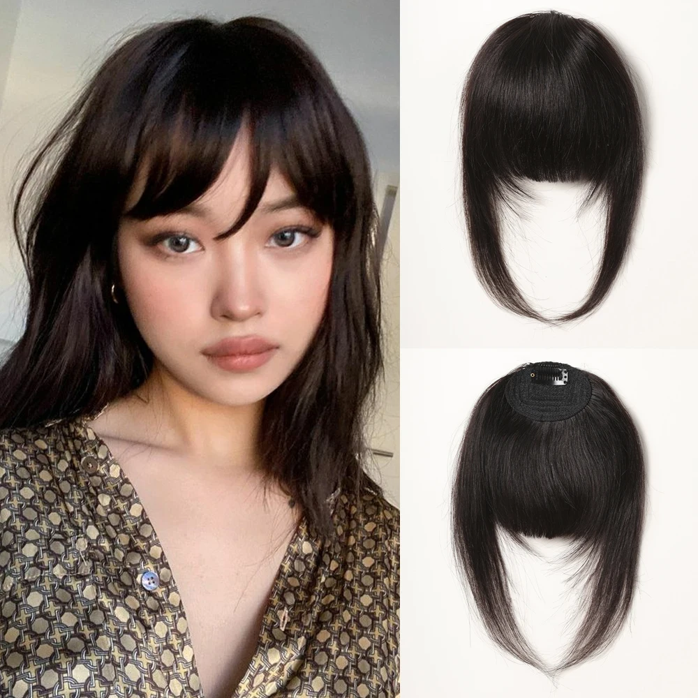 Clip in Bangs Hair Pieces French Thick Bangs Clip in Bangs Natural Color Fringe with Temple Real Human Hair for Women Easy Wear