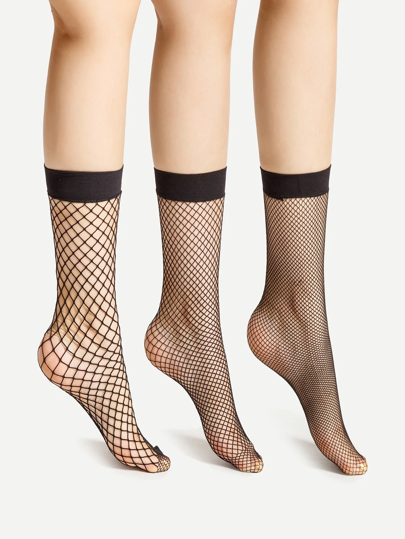 

3 Pairs Black Fishnet Ankle Socks for Women, Fashion Mesh Crew Socks with Elastic Cuff