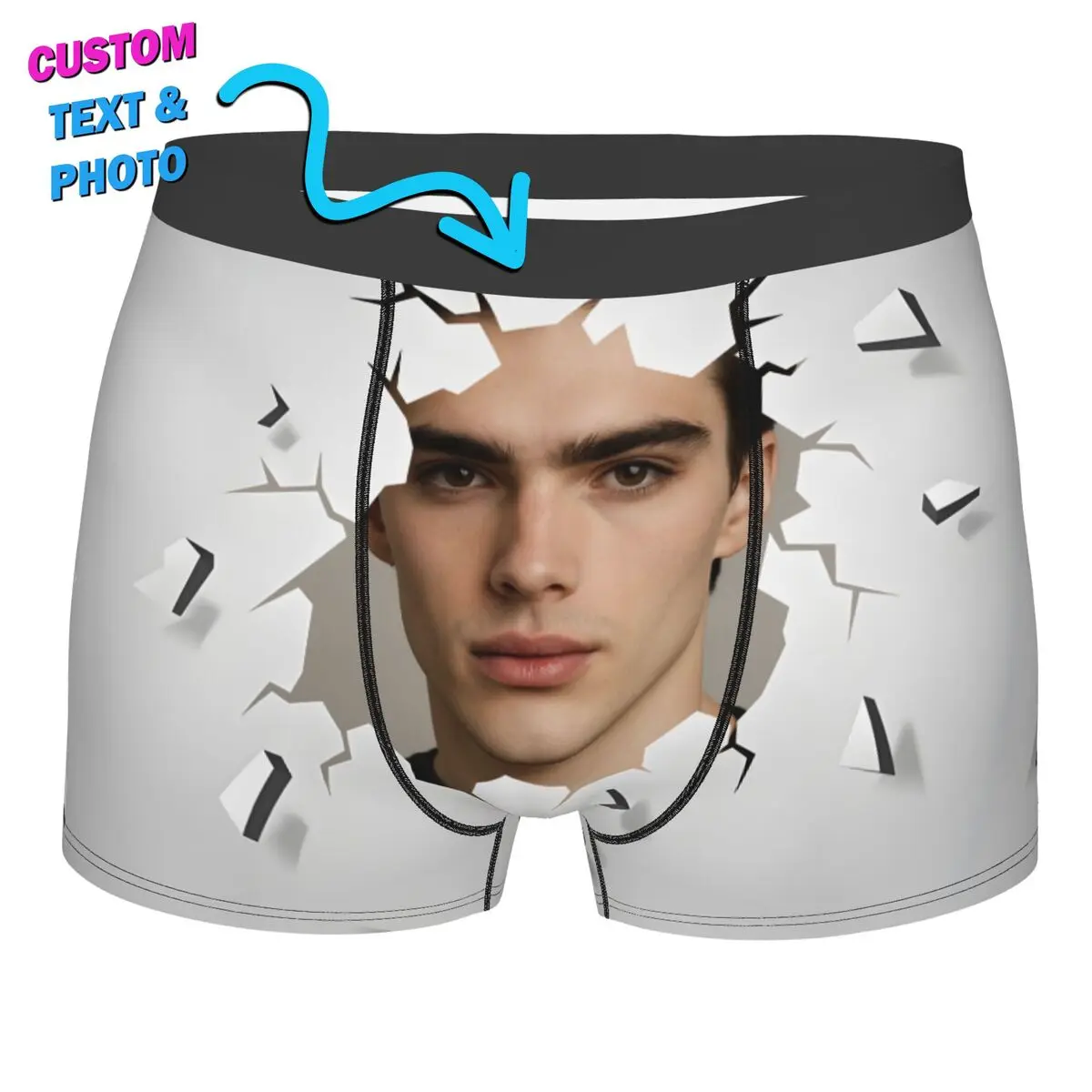 맞춤형 깨진 구멍 맞춤형 얼굴 사진 복서 반바지 팬티 남성용 속옷 편안한 기념일 선물 팬티 속옷