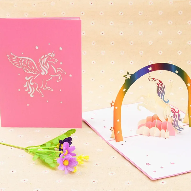 

Pop up style Happy Birthday gift 3D greeting card Starlight Unicorn Valentine's Day creative gift card with envelope included