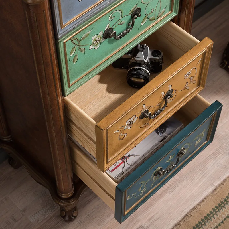 خزانة ذات أدراج من الخشب الصلب منحوتة على الطراز القديم وخزانة جانبية للتلفزيون القديم وخزانة تخزين لغرفة النوم #3