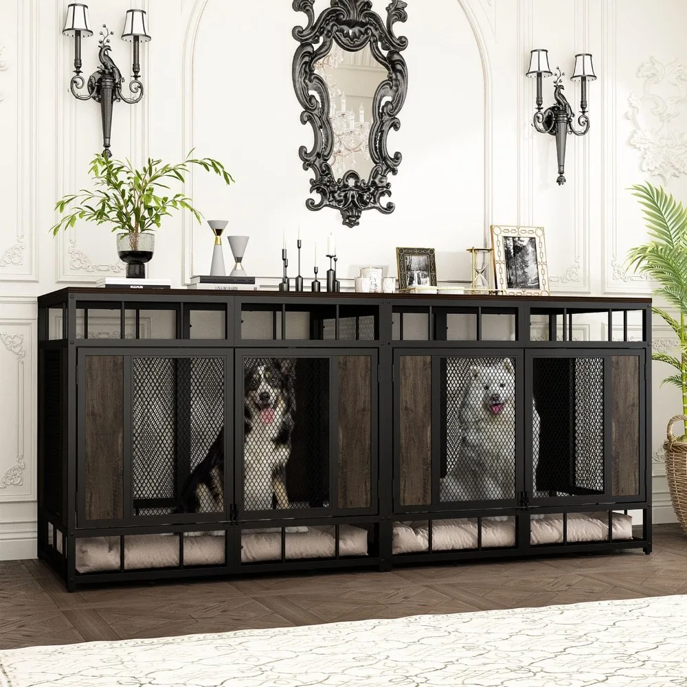 

Furniture Dog Crate, 71" Heavy Duty Wood Dog Cage Kennel House Furniture with a Removable Divider, Indoor Dog Crate Table TV