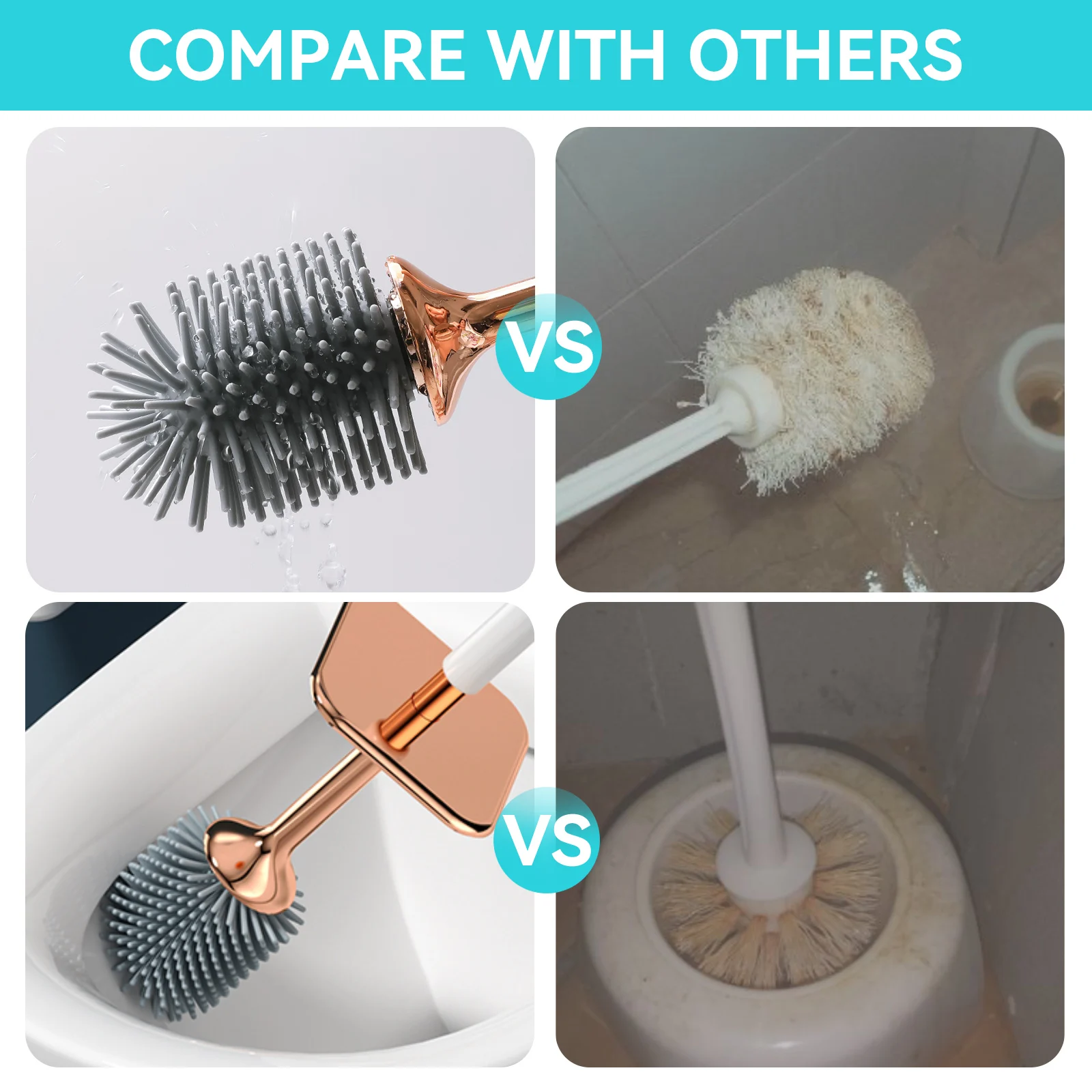 Aokala Toilet Brush and Holder Silicone Toilet Bowl Brush Set Long Handle Modern Bathroom Cleaning Durable Deep Cleaning