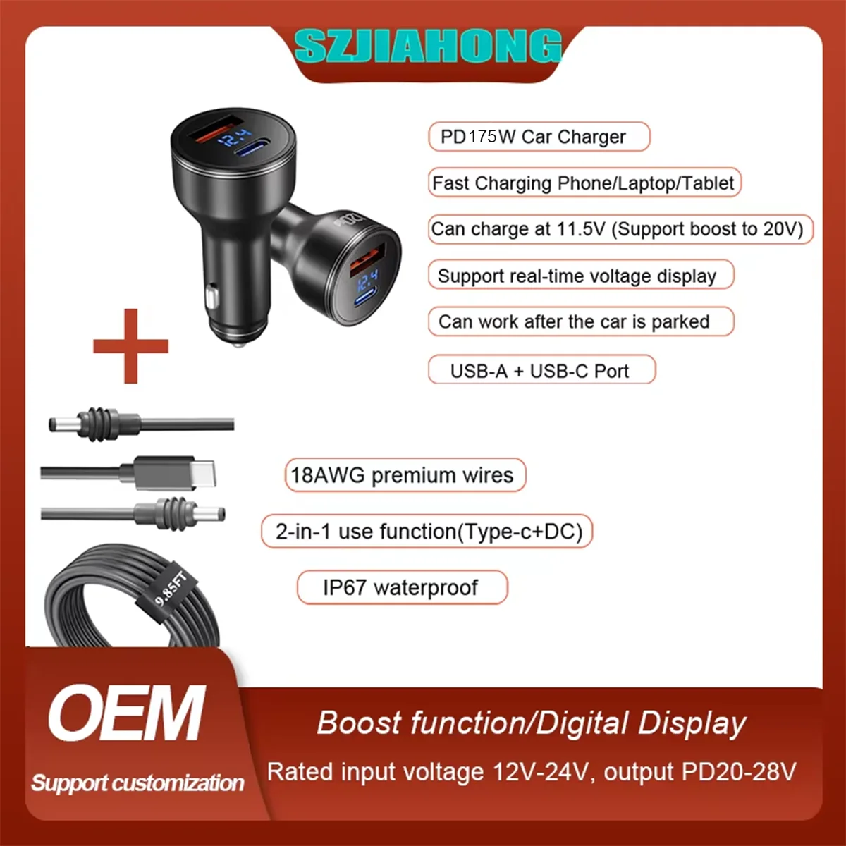 

PD175W Super Fast Car Charger Set Cigarette Lighter USB Charger Charging for Android Laptops MacBook iPad iPhone Samsung Xiaomi